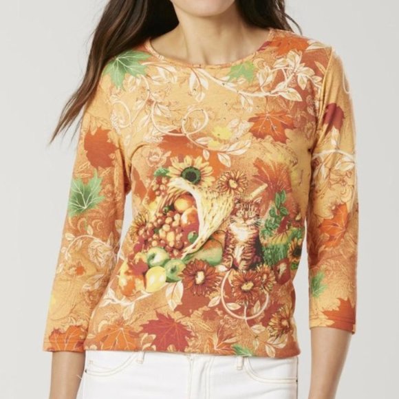 size XL, bust up to 44” inches, new condition, cat 🐈⬛ and cornucopia shirt - Picture 1 of 6